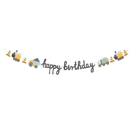 PartyDeco Banner Happy Birthday Construction Vehicles