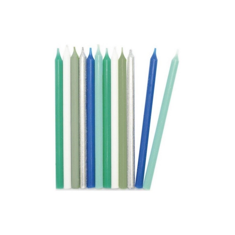 ScrapCooking Birthday Candles in Blue and Green Tones, 12 pcs