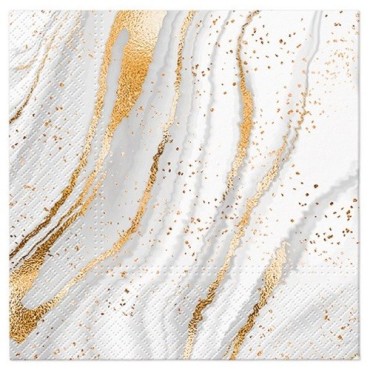 20 Marble Look Lunch Napkins Gold – Luxury Table Decor, 33x33 cm