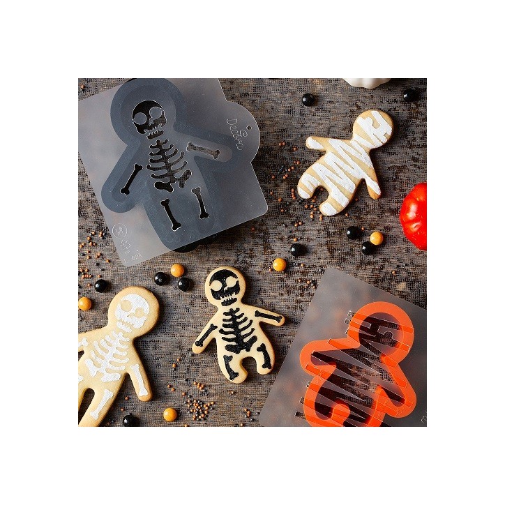 Lebkuchenskelett-Ausstechform und Schablonenset – Halloween-Backen Lebkuchenskelett-Ausstechform und Schablonenset – Halloween-Backen