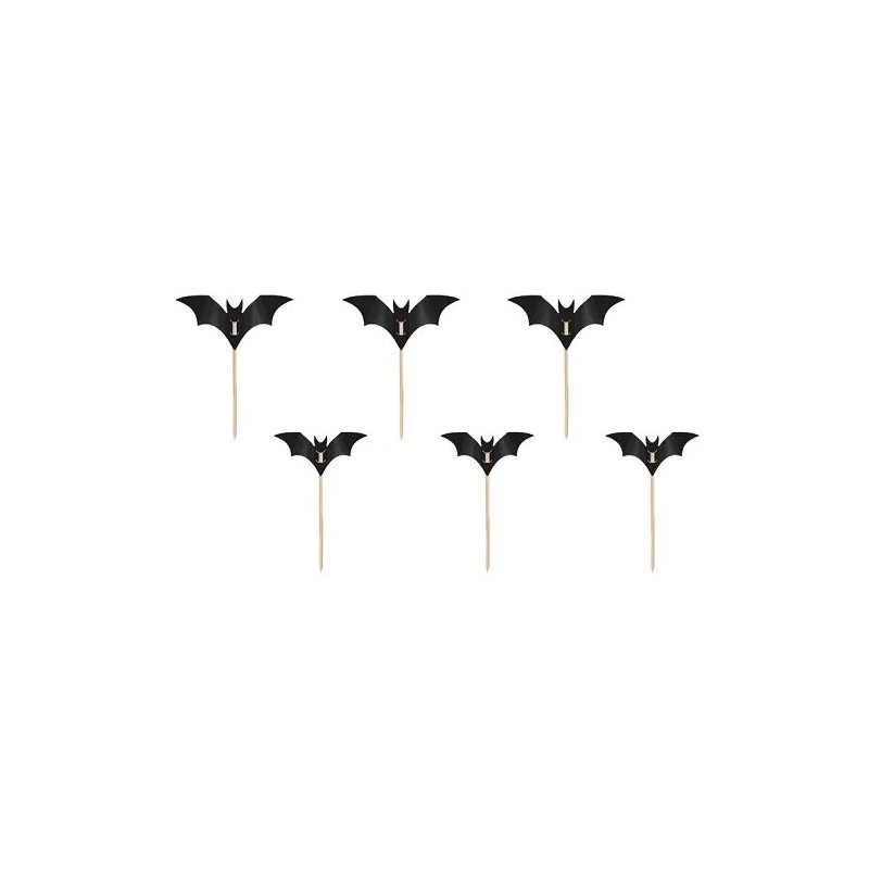 PartyDeco Bat Cupcake Toppers Black, 6 pcs