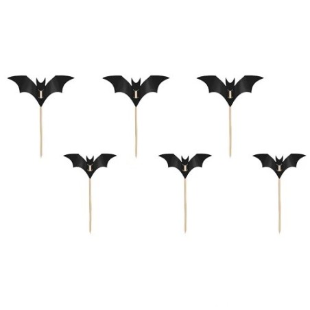 PartyDeco Fledermaus Cupcake Topper Schwarz, 6 Stück