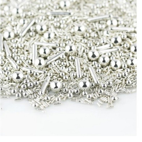 Silver Cake Decoration - Silver Sugar Decor - Silver Superstreusel Rods&Balls Silver