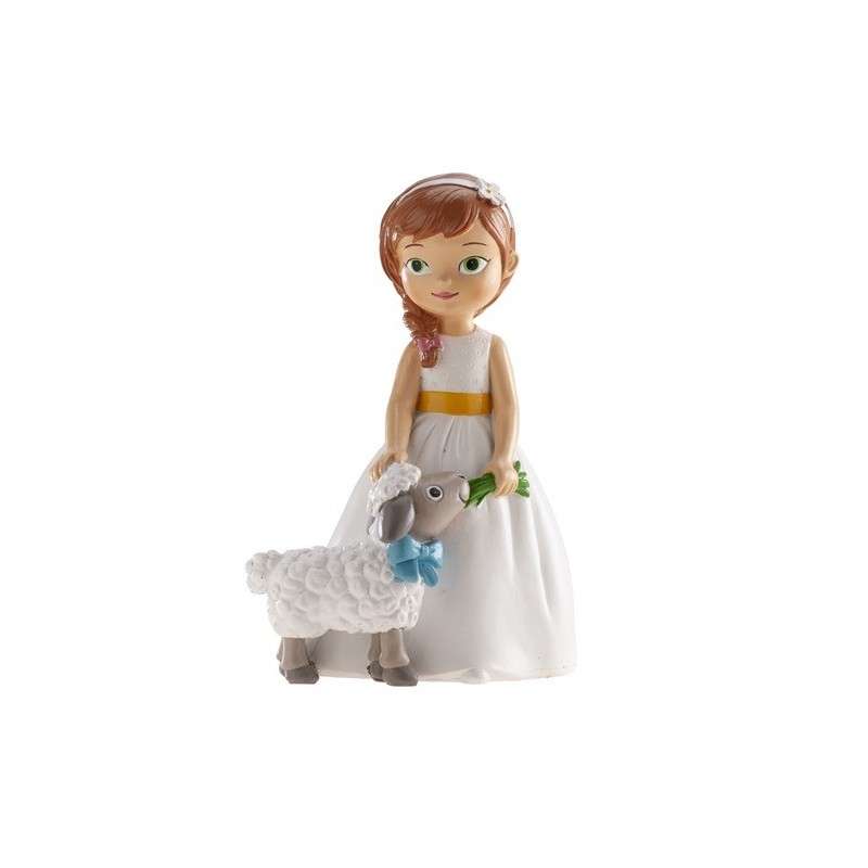 deKora Communion / Confirmation Girl with Sheep Cake Topper, 16cm