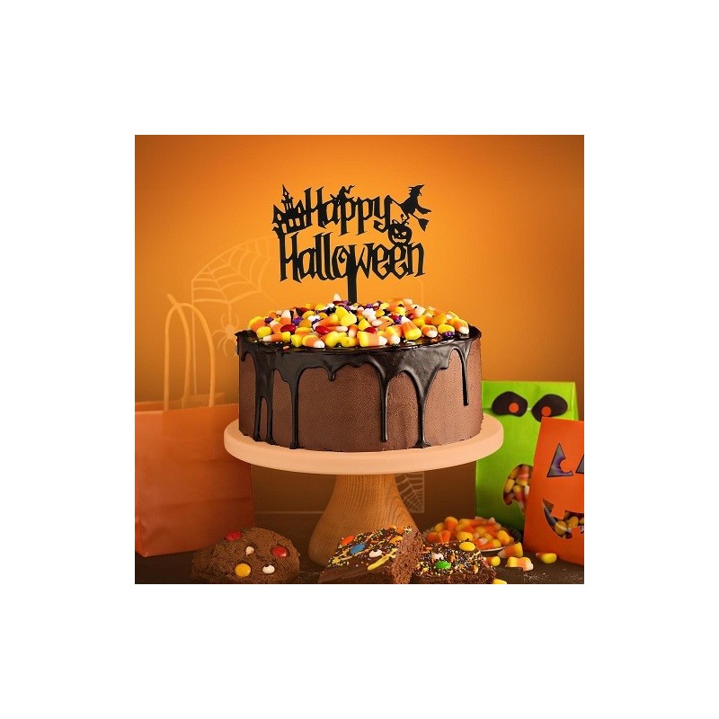 deKora Happy Halloween Cake Topper Black 11.5x14cm