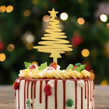 Goldener Weihnachtsbaum Cake Topper – Festliche Tortendekoration