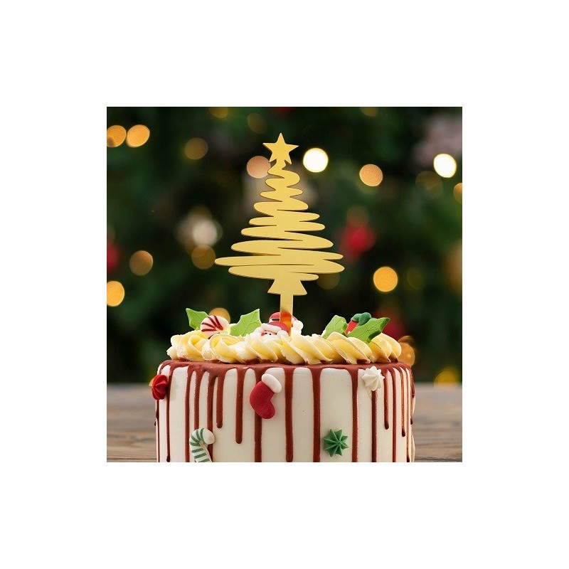 deKora Christmas Tree Cake Topper Gold 16.5x8cm