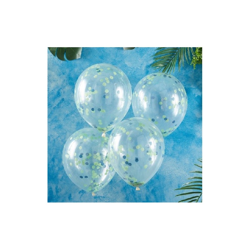 Ginger Ray Blue and Green Confetti Balloons, 5 pcs