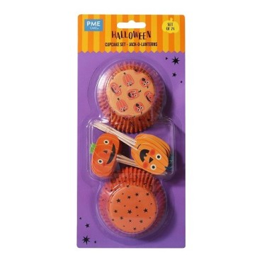 PME Halloween Cupcake Set – Jack-o-Lantern Toppers & Cases 48 pcs