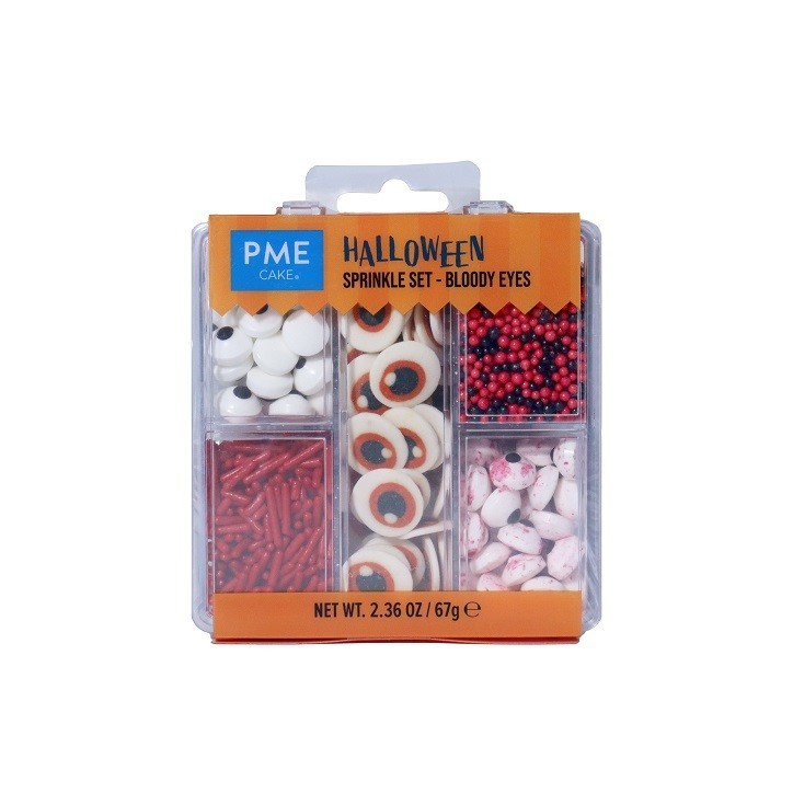 Decorate your Halloween bakes with the spooky PME Bloody Eyes Sprinkle Set. Perfect for cupcakes, cakes, and desserts.