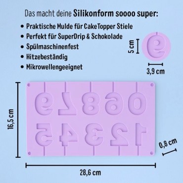 SuperStreusel Silikonform Zahlen am Stiel – kreiere Zahlen Topper