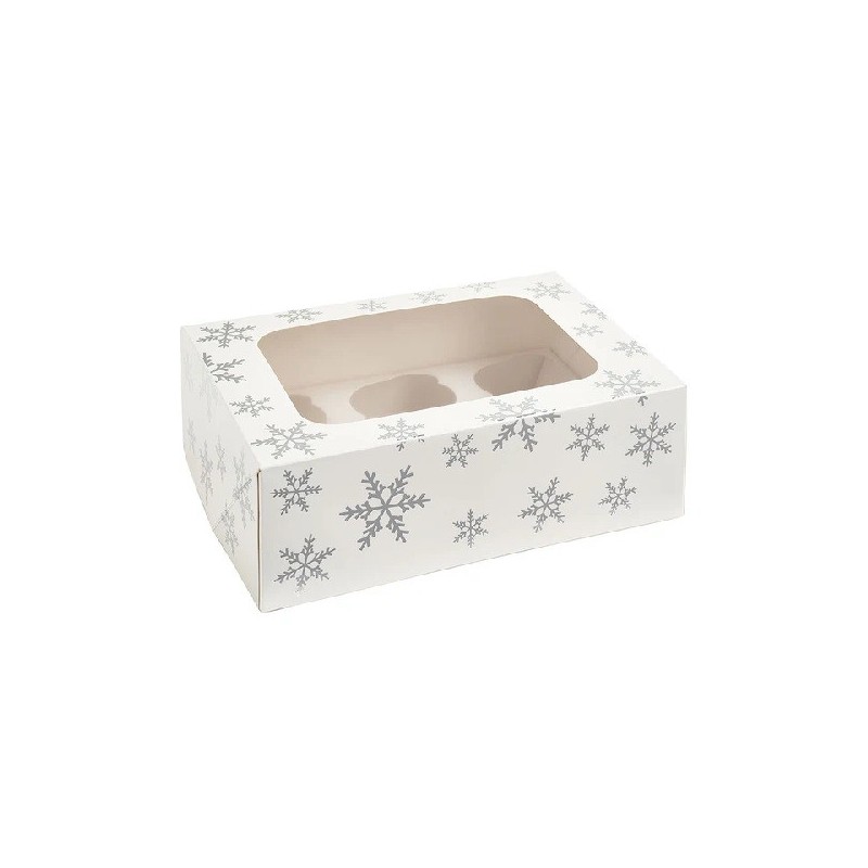 Anniversary House 6 Cupcake / Muffin Silver Snowflake Box