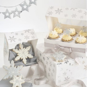 Anniversary House 6 Cupcake Muffin Silver Snowflake Box