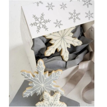 Silver Snowflake Treat Boxes with Window – Packaging for Festive Treats