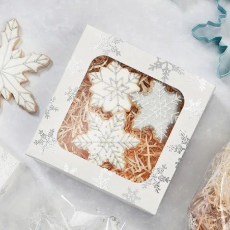 Silver Snowflake Treat Boxes with Window – Packaging for Festive Treats