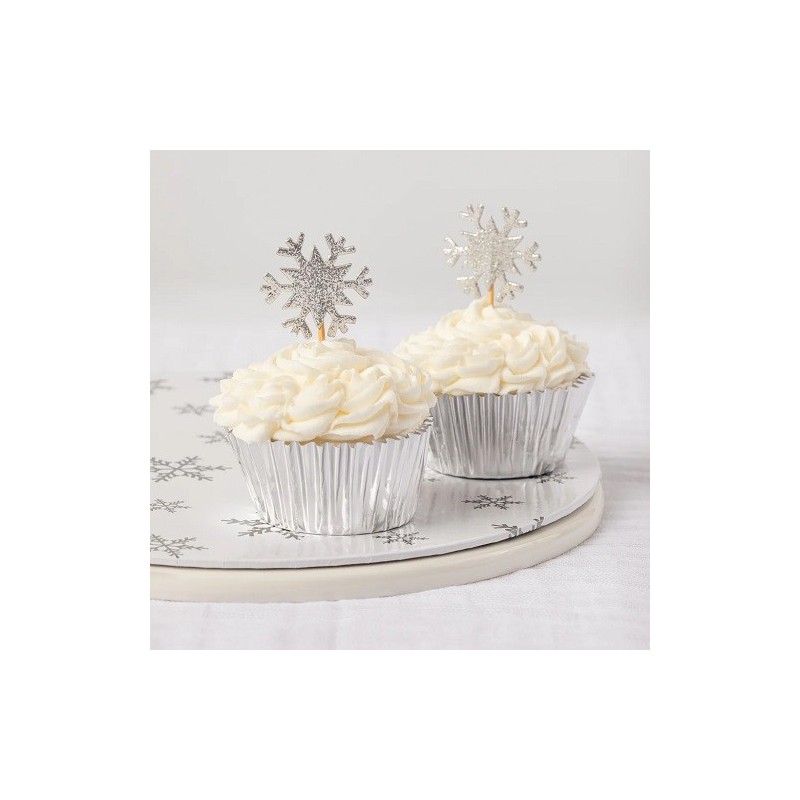 Anniversary House Glitter Schneeflocken Cupcake Topper, 12 Stück