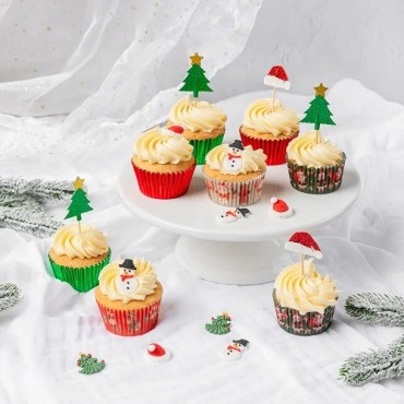 Glitter Christmas Tree Cupcake Toppers Green – Perfect for Festive Cupcakes