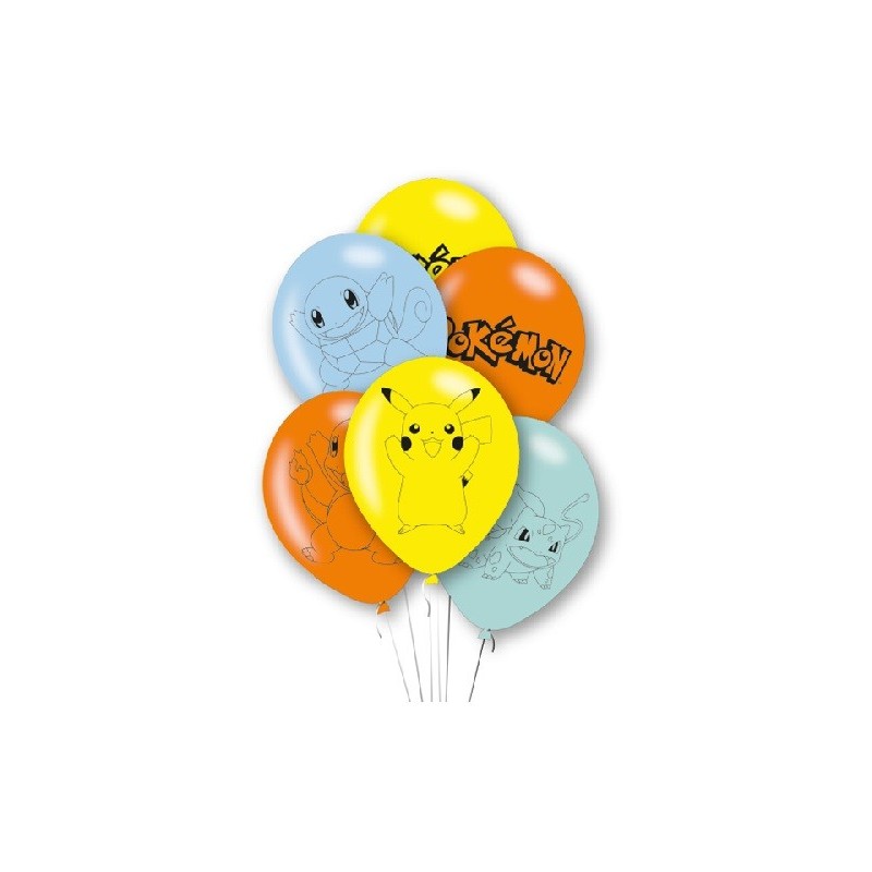 Pokemon Colored Latex Balloons, 6 pcs