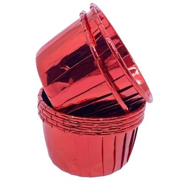 Metallic Red Baking Cups – Oven and Freezer-Safe for Festive Desserts