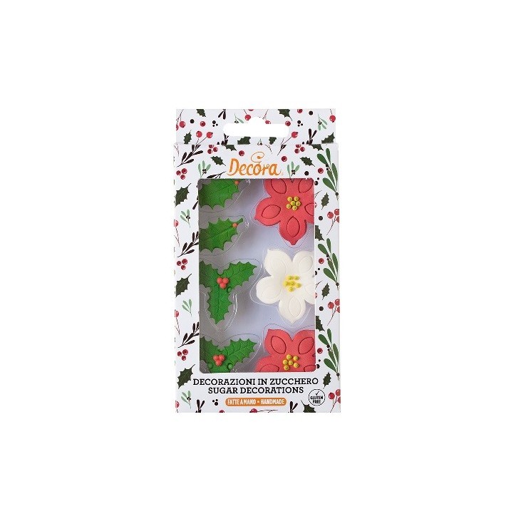 Decora Christmas Star and Holly Sugar Decorations, 7 pcs