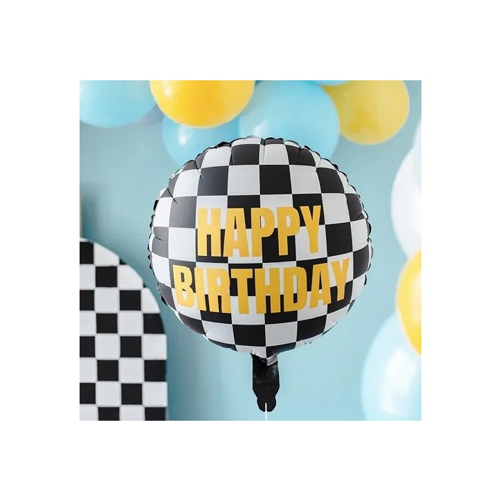 Partydeco Folienballon Zielflagge mit Happy Birthday, 45cm Partydeco Folienballon Zielflagge mit Happy Birthday, 45cm