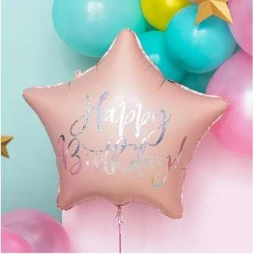 PartyDeco Happy Birthday Rosa Folienballon, 40cm