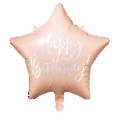 PartyDeco Happy Birthday Rosa Folienballon, 40cm
