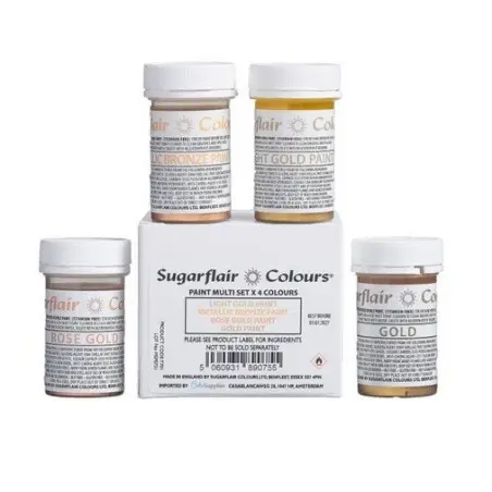Sugarflair Metallic Paint Set 4x20g – Edible Metallic Food Colours