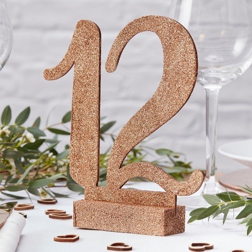 Ginger Ray Rose Gold Glitter Standing Table Numbers 1-12 Ginger Ray Rose Gold Glitter Standing Table Numbers 1-12