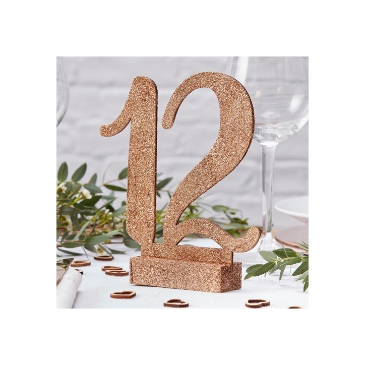 Ginger Ray Rose Gold Glitter Wooden Table Numbers 1-12 Ginger Ray Rose Gold Glitter Wooden Table Numbers 1-12