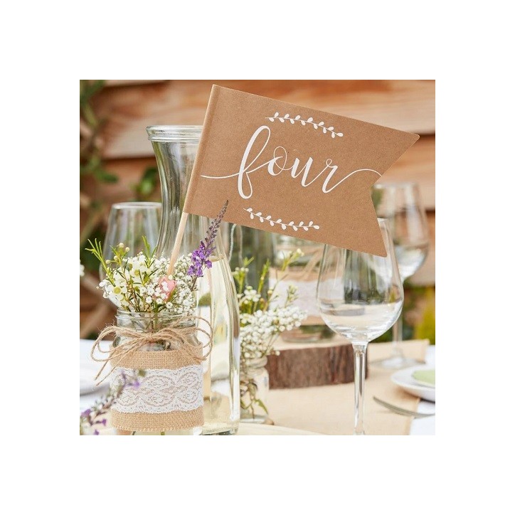 Ginger Ray Kraft Table Number Flags 1-12 on Wooden Sticks