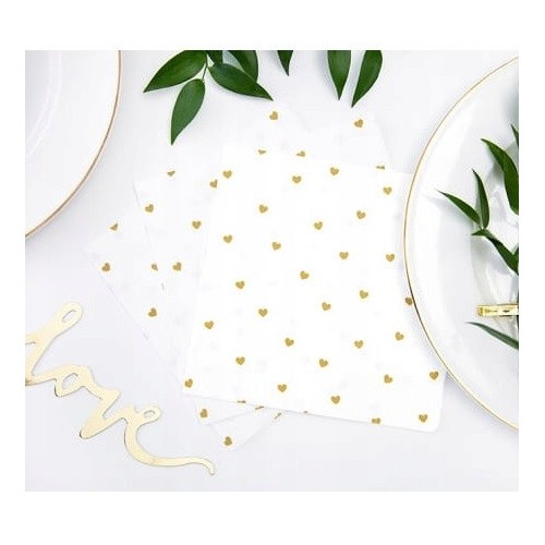 PartyDeco Napkins Gold Hearts, 20 pcs PartyDeco Napkins Gold Hearts, 20 pcs