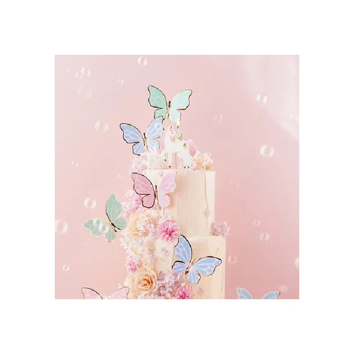 PartyDeco Cake Topper Butterflies Set, 9 pcs