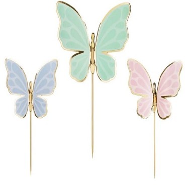 PartyDeco Cake Topper Butterflies Set, 9 pcs
