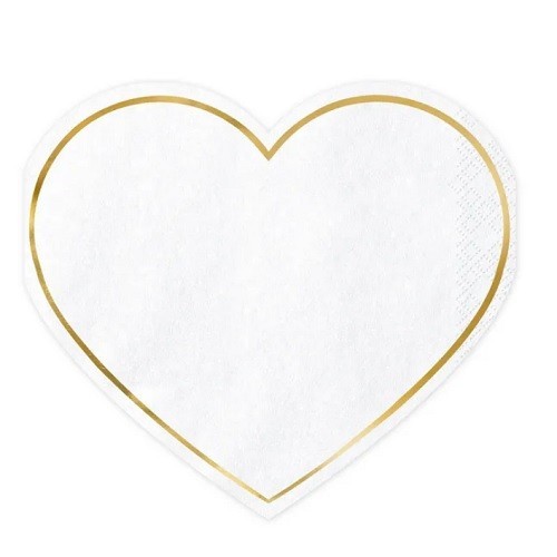PartyDeco Napkins Heart with Gold Border, 20 pcs