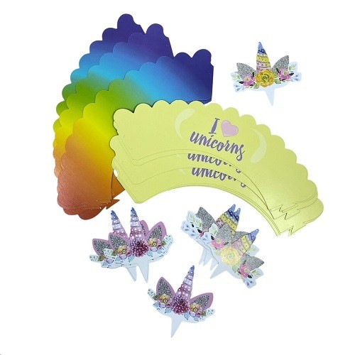Einhorn Cupcake Wrapper & Topper Set, 12 Stück Einhorn Cupcake Wrapper & Topper Set, 12 Stück