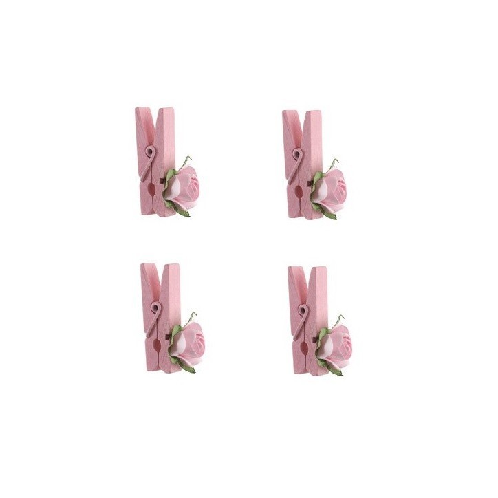 🌸 Decorative Clips with Roses Pink – 4 pcs