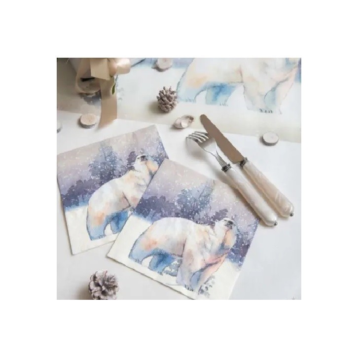 Polar Bear Napkins, Santex, Blue-Grey, 20 pcs