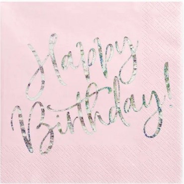 PartyDeco Happy Birthday Servietten Rosa, 20 Stück
