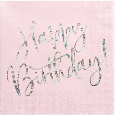 PartyDeco Happy Birthday Servietten Rosa, 20 Stück