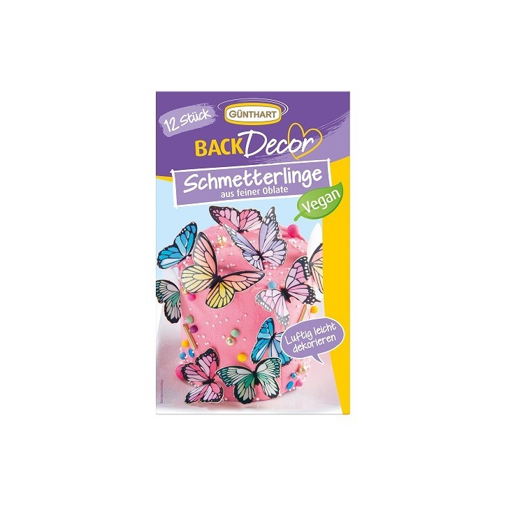 Günthart Wafer Butterflies – 12 pcs | Vegan Edible Cake Decoration