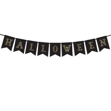PartyDeco Halloween Banner – Schwarz-Gold | 1,75 Meter