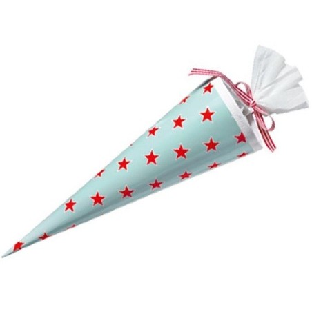 krima & isa Schultüte türkis mit roten Sternen – 35 cm für den Schulanfang