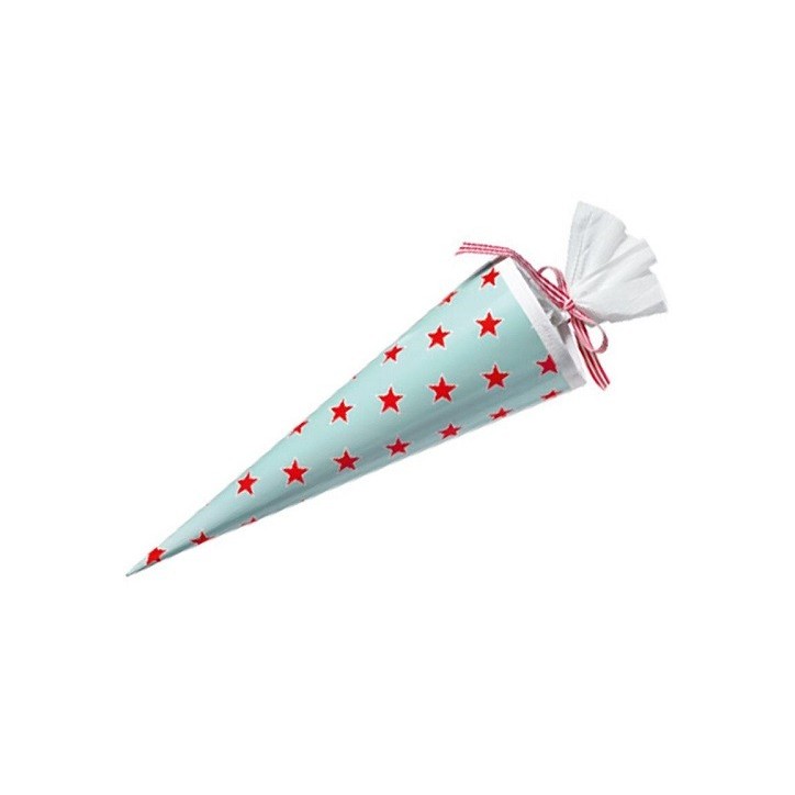 krima & isa Schultüte türkis mit roten Sternen – 35 cm für den Schulanfang