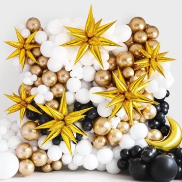 PartyDeco Foil Balloon Star Gold 3D (95 cm) – Glamorous Party Décor | Bakeria