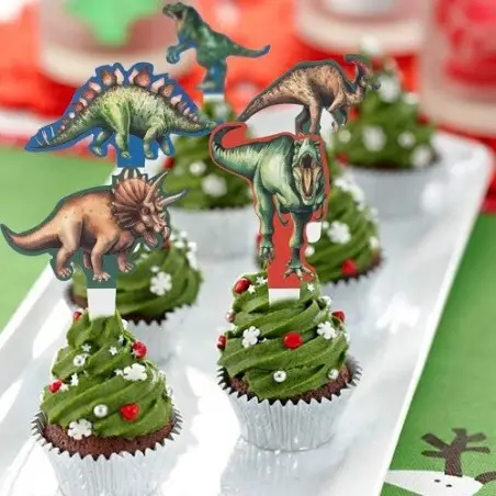 Dinosaurier Cupcake Topper – 12 Stück für deine Dino-Party