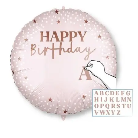 Happy Birthday Folienballon personalisierbar – 45cm in Rosa mit Buchstaben-Aufklebern