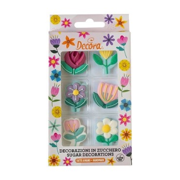 Kuchendekoration Blumen- Decora Frühlingsblumen Zuckerdekor, 6 Stück
