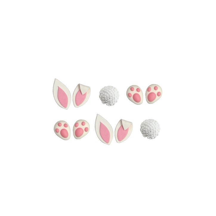 Decora Sugar Bunny Set: Bunny Bottom, Ears & Paws, 10pcs