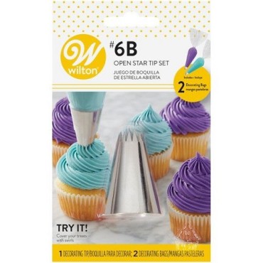 Wilton Open Star Spritztülle 6B – Spritztülle für Sterne und Swirls + 2 Spritzbeutel